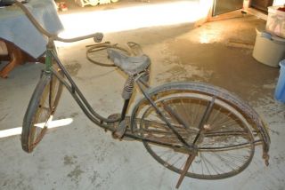Antique Wood Wheel Bicycle with Extra Parts and 1929 Bicycle Plate 