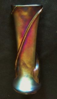   Art Glass Hand Blown Iridescent Tall Vase Benicia California