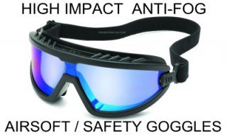 High Impact Airsoft Safety Eye Goggles Blue Mirror Lens