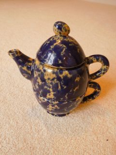 Bennington Potters Blue Agate Spongewear Personal Stacking Teapot 