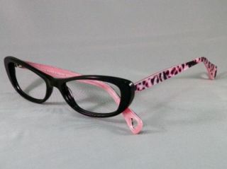 New Auth Betsey Johnson Flirtatious Eyeglasses Black w Pink Leopard 