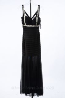Betsy Adam s 4 Black Embellished Mixed Media Gown Dress $209 Imperfect 