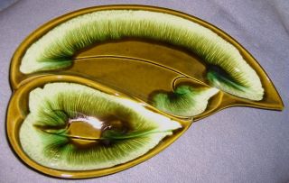 Vintage multi Green LEAF DISH SANTA ANITA WARE bowl mid century modern 