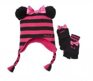 Disney Minnie Mouse Wintertrapper Hat Cap Mitten Glove Set Size 4 16 