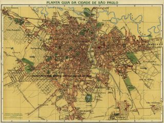 1913 Beautiful Wall Map City Plan Sao Paulo Brazil