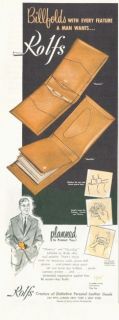 1952 Rolfs Men Fine Dress Leather Wallets Billfolds Print Ad