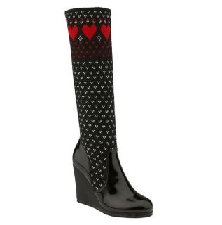 Betsey Johnson Cute Red Black Heart Sweater Boots 8 New