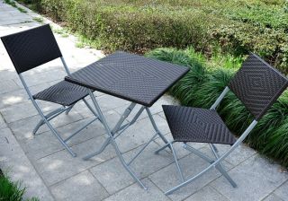   Folding Bistro Set Rattan Wicker Table Patio Garden Furniture