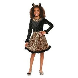 New Leopard Girl Costume Dress w/Tail Cheetah Child Velour Feathers
