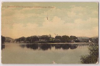 1912 Binghamton New York Postcard Junction of Susquehanna Chenango 