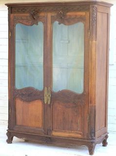 C19 ANTIQUE FRENCH PROVINCIAL VITRINE LOUIS BOOKCASE DISPLAY CUPBOARD 