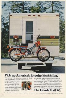 1972 Honda Trail 90 Bike Motorcycle Hitchhiker on Back of camper Print 