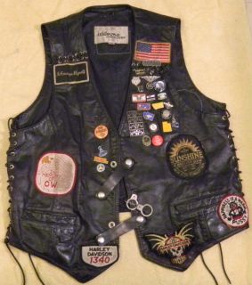vintage motorcycle vest mc patchs and pins sturgis click on picture to 