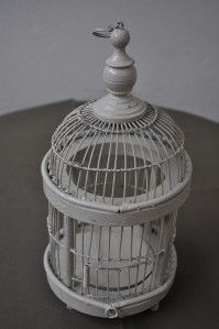 decorative white wood and metal bird cage w finial