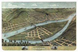   city of Wheeling West Virginia 1870   Vintage Historic Panoramic Maps