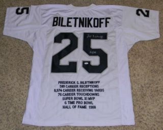 FRED BILETNIKOFF SIGNED AUTOGRAPHED OAKLAND RAIDERS #25 WHITE STAT 
