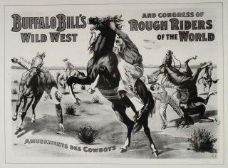  art 1976 print buffalo bill wild west france cowboys horses original