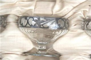 Sterling Silver Overlay Glass Sherbets Original Case