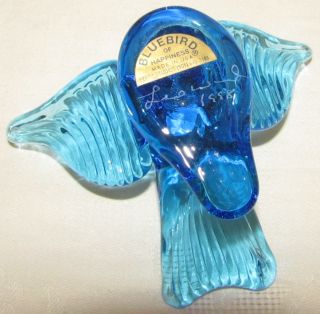 Leo Ward Blue Bird of Happiness Glass Flying Wings Spread Figurine 