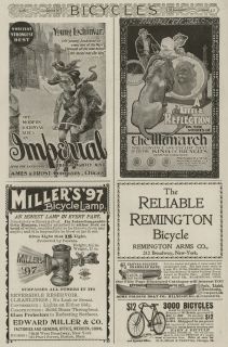 FOUR Bicycle Ads Monarch; Imperial; Millers; Remington Reliable 1897 