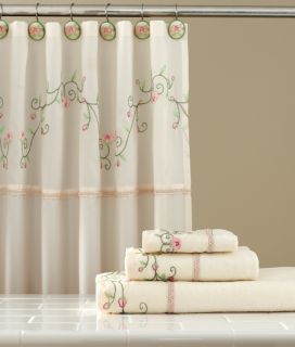   Ivory Floral Flower Shower Curtain Bathroom Bath Towel Set