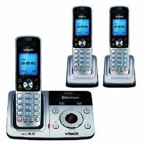 VTech D6321 3 DECT 6.0 Cordless Phone, Silver/Black, 3 Handsets