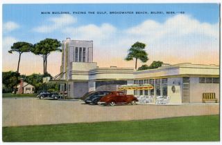 080812 Vintage Biloxi MS Postcard Main Building Broadwater Beach