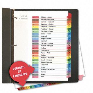 Notebook Binder Table Contents A Z Tab Dividers Color