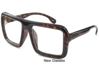 BIG LARGE Flat Top Thick Bold Demi Square Frame Clear Lens Hipster 