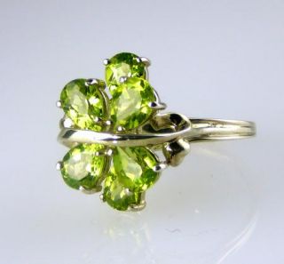 Natural Genuine Pear Shape Peridot Cluster Ring 925 SS Sterling Silver 