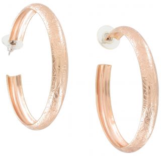 New Rose Gold Plated Big Hoop Etched Earrings Made USA 2 1/4
