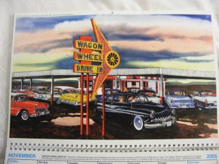   Boutwell Calendar Print 1950s Wagon Wheel Drive In Big Spring Texas