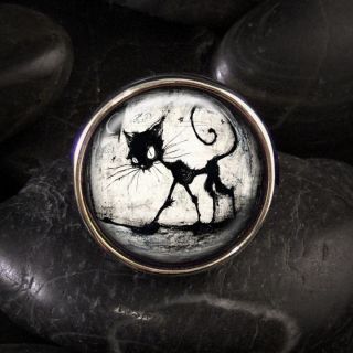 Black Cat Moon Halloween Art Adjustable Ring RR 479