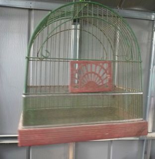 Vintage Crown wire bird cage decorative planter house antique green 