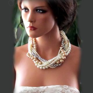 Handmade Bridal necklace,Bridesmaid, Ivory Champagne twisted pearl 