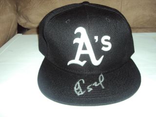 VIDEO PROOF YOENIS CESPEDES SIGNED AUTOGRAPHED OAKLAND AS BASEBALL HAT 