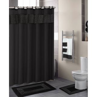 Black 18 Piece Bathroom Set 2 Rugs Mats 1 Fabric Shower Curtain 12 