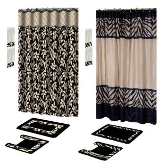  Black 17 Piece Bath Rug Shower Curtains with Hooks Towel Set