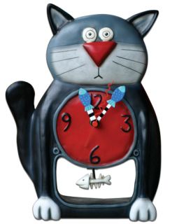   MICHELLE ALLEN DESIGNS Wall Desk Clock Black Cat Design Black Kitty