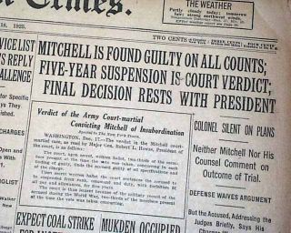 BILLY MITCHELL Found Guilty Court Martial U.S. AIR FORCE Founder 1925 