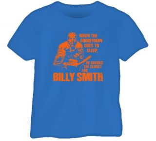 Billy Smith Goalie Hockey Legend NY Retro Blue T Shirt