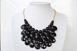 Trendy Jewelry Black Bubble Bib Statement Teardrop Necklace Earrings 