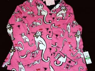 PC Hot Pink Black White Cats Mice Jersey Pajamas Wms Sz L New Very 