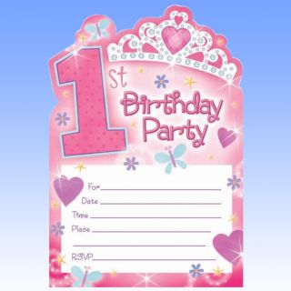 20 Girls Pink 1st Birthday Princess Party Invitations