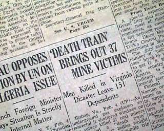1957 Bishop WV Virginia Coal Mine Explosion Newspaper