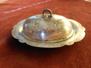 Antique Silver On Copper World Brand Silverplate Butter Serving Dish 