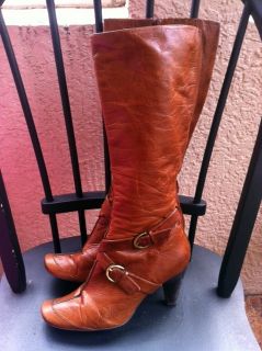 Biviel womens 38.5/ US size 7.5 cognac brown leather knee high heeled 