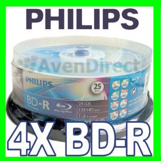  Blank Philips 4X Logo 25GB 135 HD MIN Blu Ray BD R Single Layer Disc 