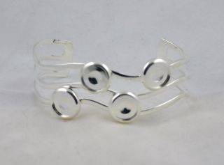 Silver Plate Wave Form Bracelet Cuff Cabochon Setting