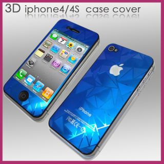 iPhone 4 4S Blue Diamond Protective Film Skin Case Cover Screen Back 